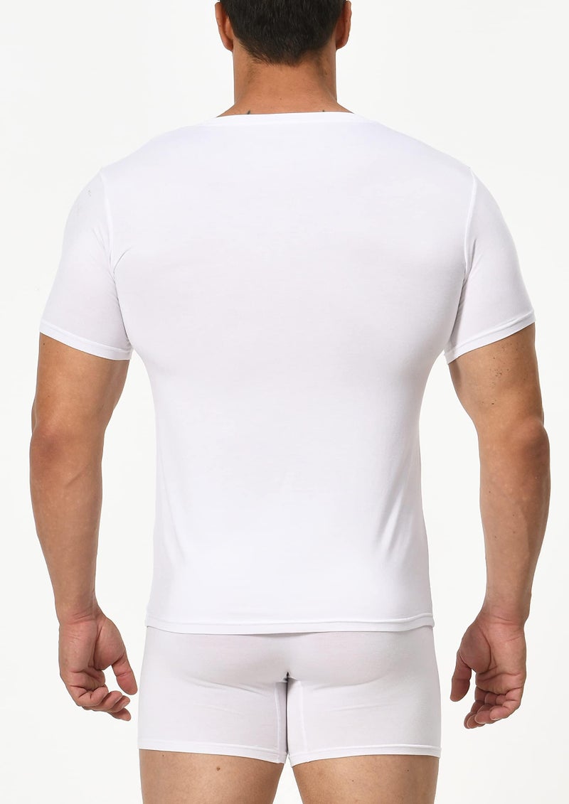 Comfneat Men's Undershirts Viscose V-Neck Cool Feeling T-Shirt 3-Pack (White 3-Pack, L) - Image 4